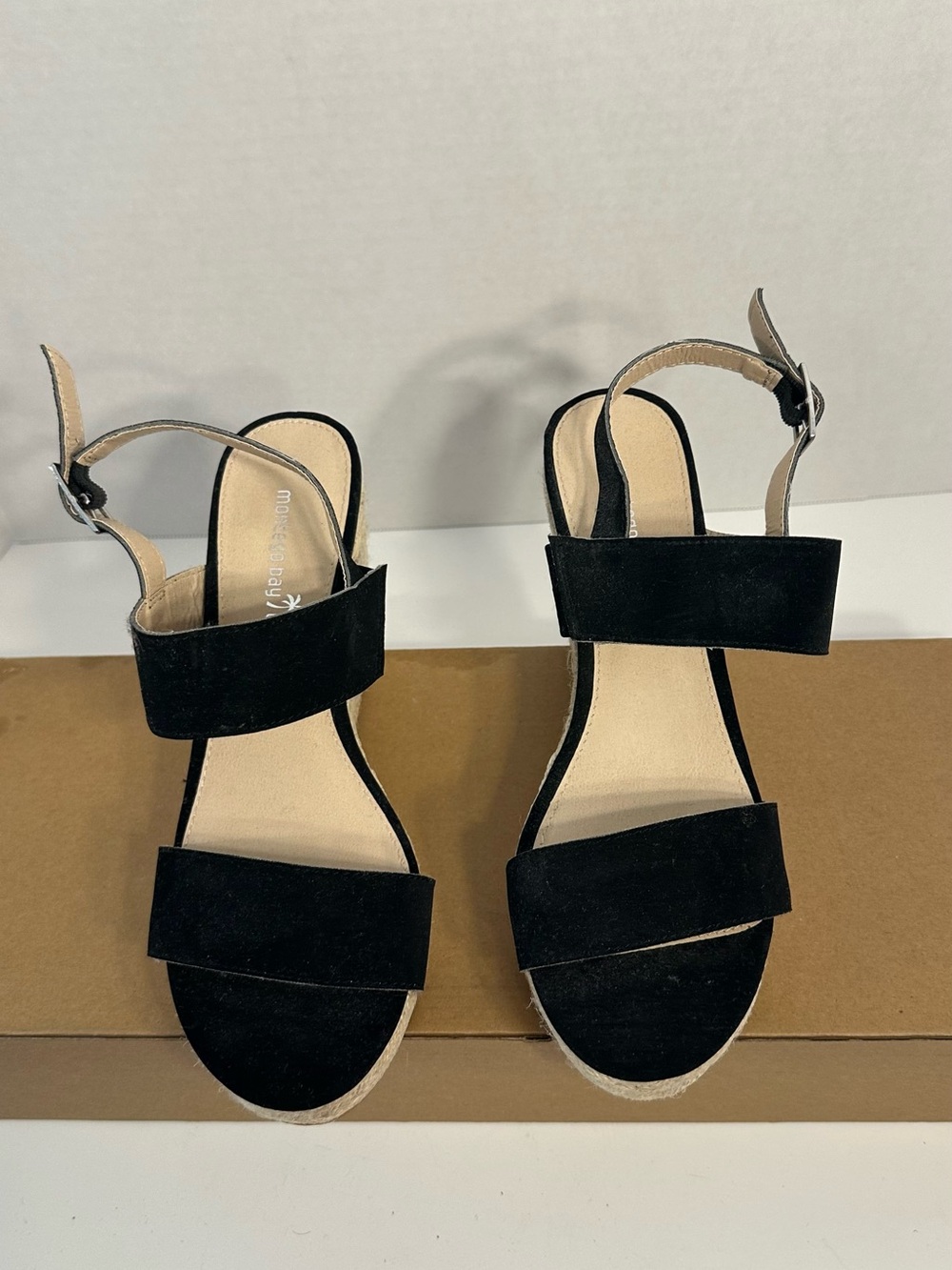 Montego Bay Club Black Suede Two-Strap Slingback Sandals